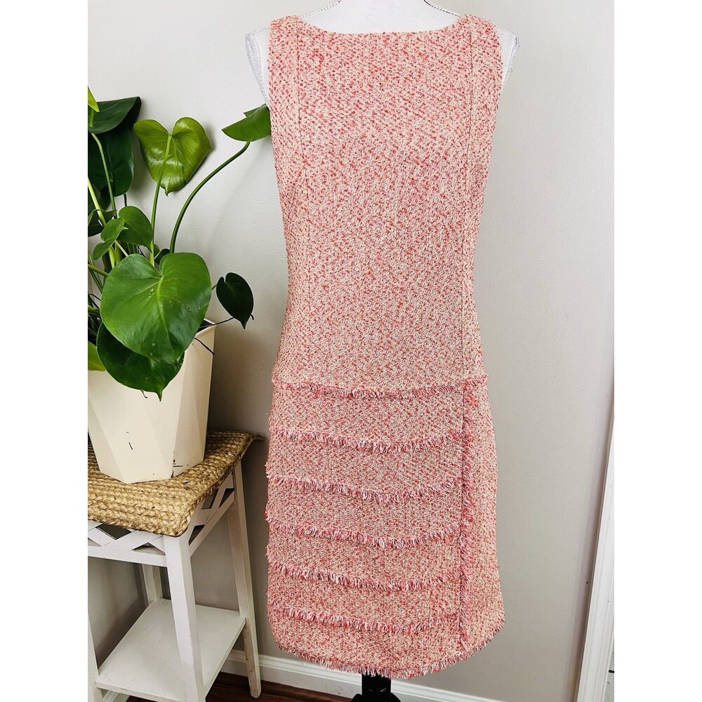 Magaschoni Collection Pink Textured Knit Boucle Shift Dress Fringe Tier Size 8